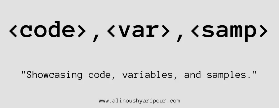Visual representation of the code, var, and samp HTML tags.
