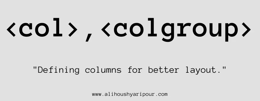 Visual representation of the col and colgroup HTML tags.