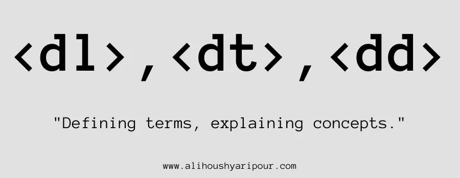Visual representation of the dl, dt, and dd HTML tags.