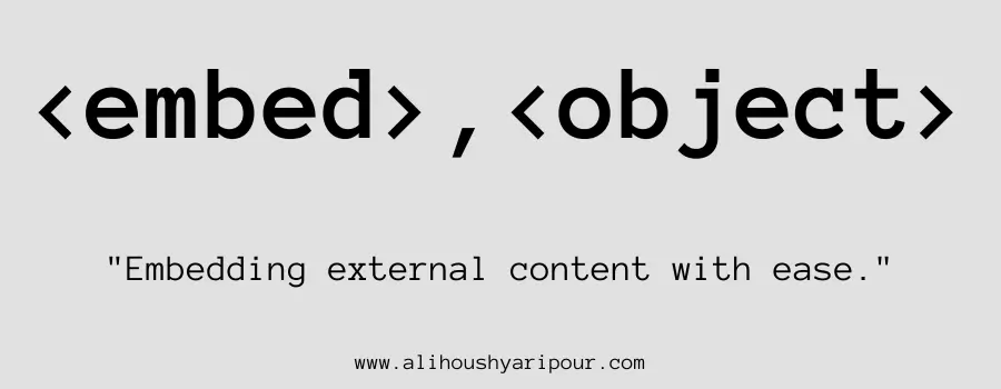 Visual representation of the embed and object HTML tags.